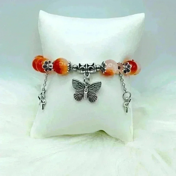Gradient Glass Bead Bracelet with Butterfly Charms - Picture 1 of 4